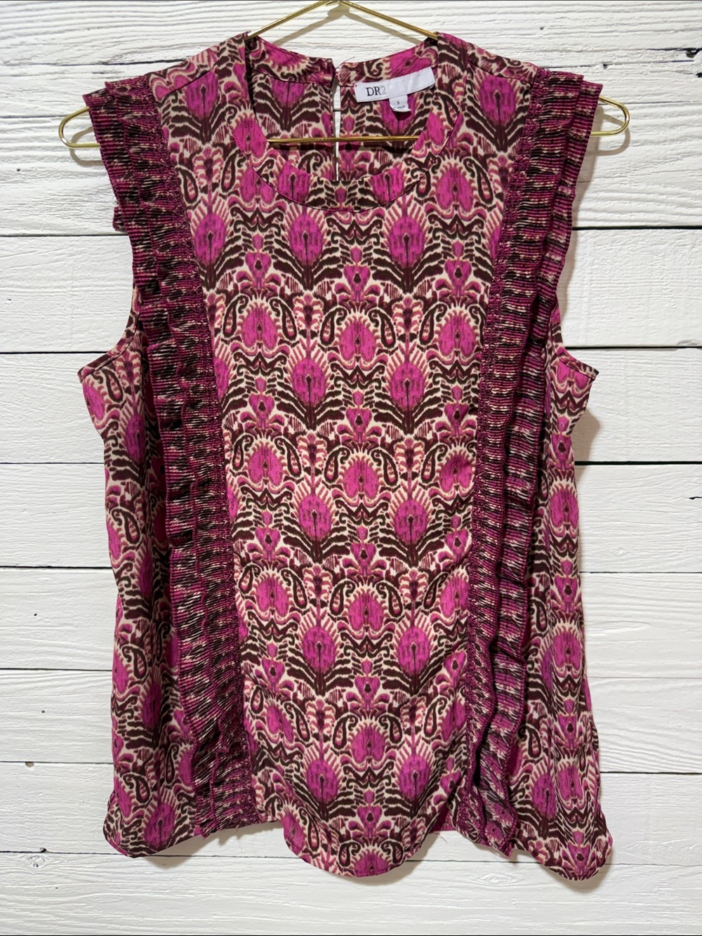 DR2 Pink and Brown Floral Ruffle Trim Sleeveless Camisole